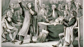 A picture of Patrick Henry delivering his Liberty or Death speech.