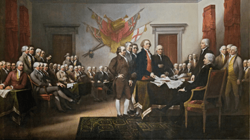 A painting of the signing of the Declaration of Independence.