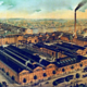 A factory set in a 19th century urban environment.
