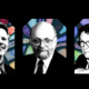 Black-and-white photographic portraits of (from left to right) David Schmidtz, Joel Feinberg, and John Hospers.