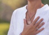 Spiritual healer expresses honesty with her hands.