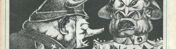 The cover of the November Issue of Libertarian Review features a list of some of the articles inside, and a political cartoon on the front.