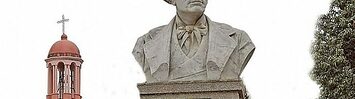 A large, outdoor bust of Argentinian economist Juan Bautista Alberdi.