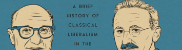 The cover of Modern Libertarianism by Brian Doherty. The front features the text "A brief history of classical liberalism in the United States" and sketch-like illustrations of Barry Goldwater, Ayn Rand, Milton Friedman, and F. A. Hayek.