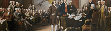 A painting of the signing of the Declaration of Independence.