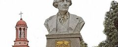 A large, outdoor bust of Argentinian economist Juan Bautista Alberdi.