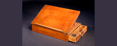 A photograph of the desk used by Thomas Jefferson when writing the Declaration of Independence, and for much of the rest of his life.